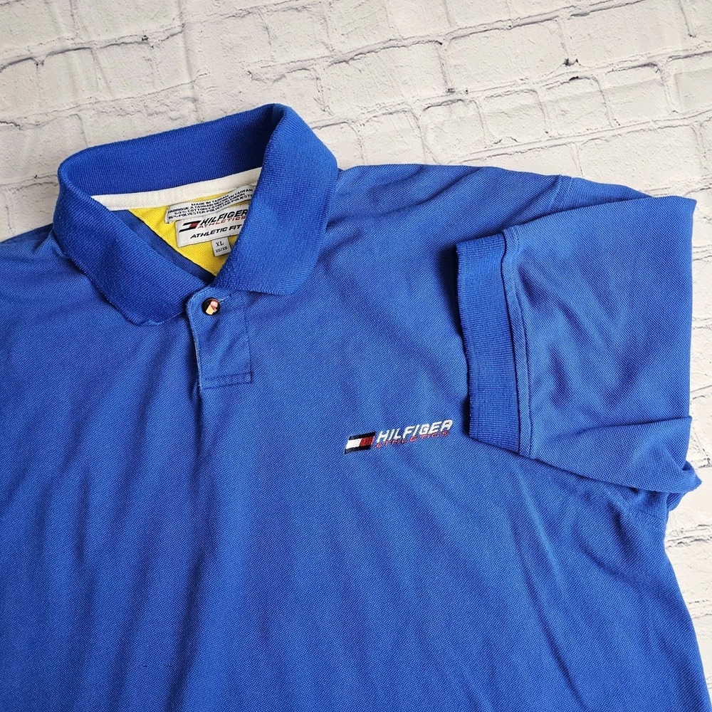 Vintage Tommy Hilfiger Athletics‎ Polo Shirt Short Sleeve XL Blue Taiwan Flawed